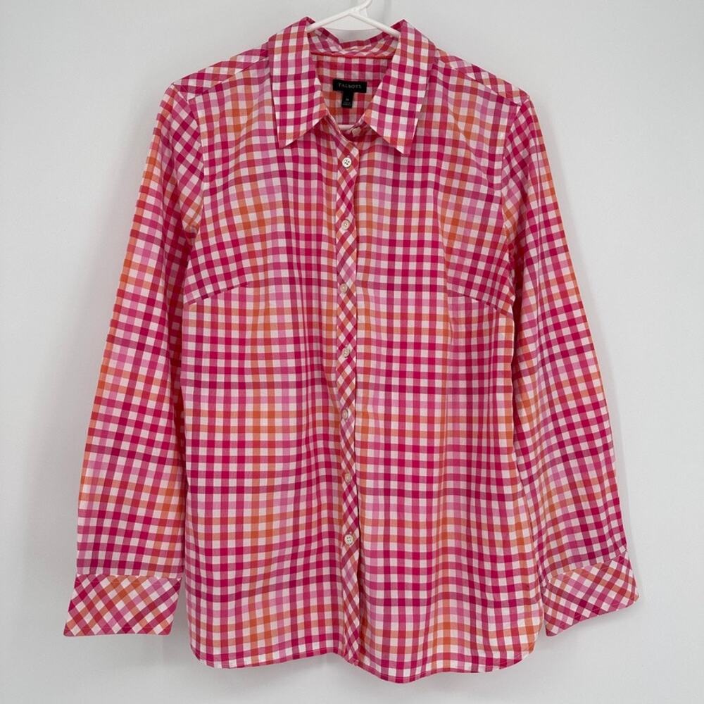 Talbots Blouse Womens 6 Preppy Office Career Pink Check Plaid Academia Normcore
